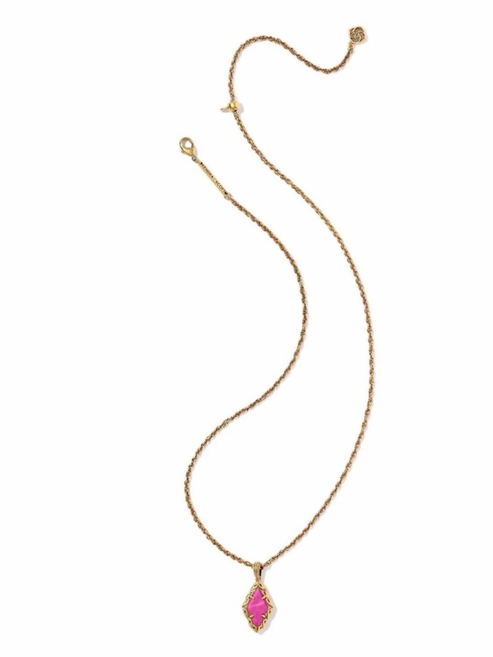 Kendra Scott Adeline Short Pendant Necklace in Vintage Gold Dark Fuchsia Variega - Picture 2 of 3